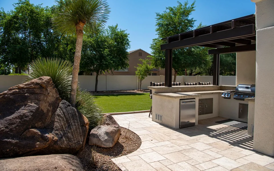 Finished outdoor living space and patio